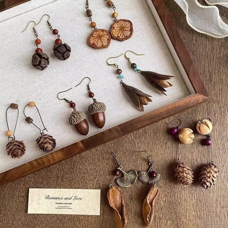 1 ペアヴィンテージ木製植物イヤリング女性のためのクリエイテ - Dried Fruit のレビューと価格