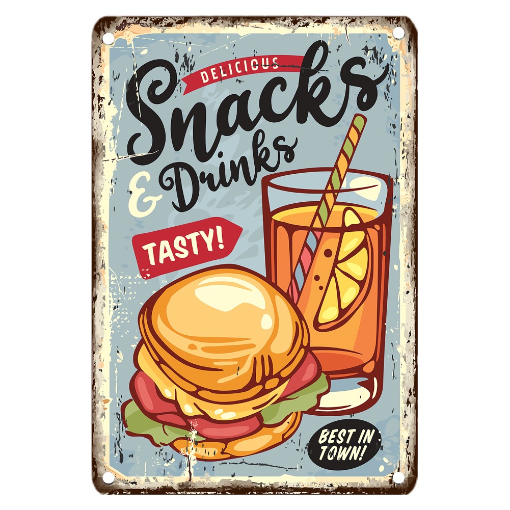 ヴィンテージフードメタルサイン、12x8インチの鉄製壁飾り、 - Food Snacks Drinks のレビューと価格