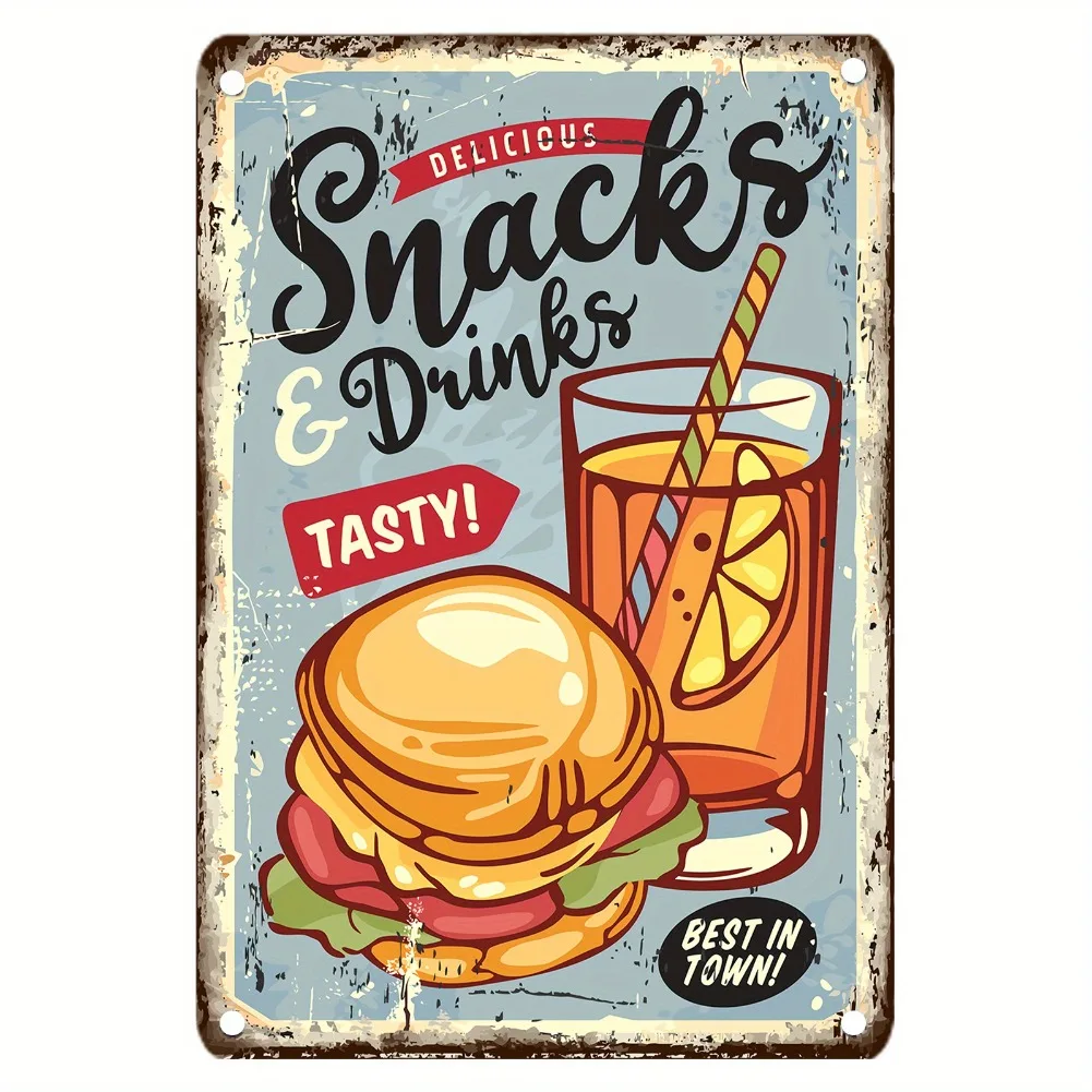 ヴィンテージフードメタルサイン、12x8インチの鉄製壁飾り、 - Food Snacks Drinks のレビューと価格